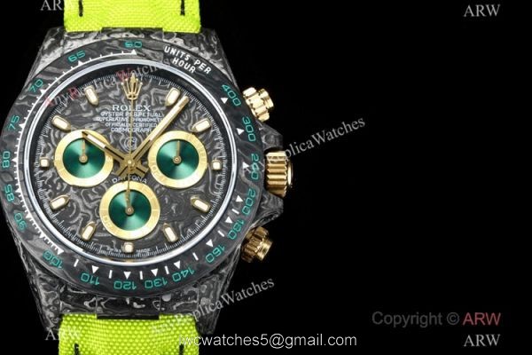 NEW! TW Factory Rolex DIW Cosmograph NTPT Carbon Daytona 7750 Watch Fluorescent Green Fabric Strap NEW! TW Factory Rolex DIW Cosmograph NTPT Carbon Daytona 7750 Watch Fluorescent Green Fabric Strap