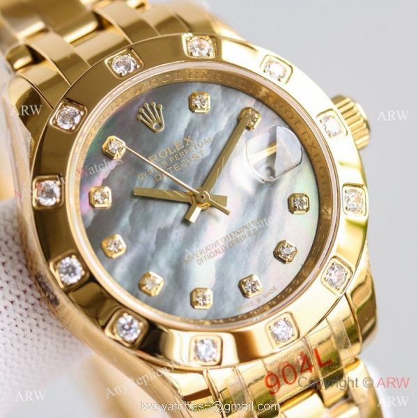 Swiss Replica Rolex Datejust Pearlmaster 81319 Watch Black Mother-Of-Pearl Yellow Gold 34mm Swiss Replica Rolex Datejust Pearlmaster 81319 Watch Black Mother-Of-Pearl Yellow Gold 34mm