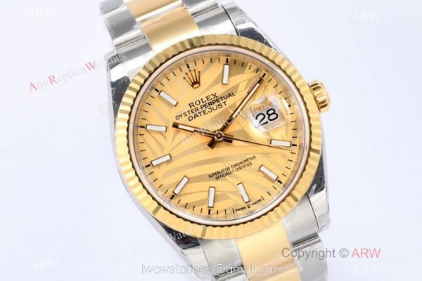(EW) EW Factory Swiss 3235 Rolex Datejust 36 Gold Palm 2021 New 2-Tone Oyster Bracelet (EW) EW Factory Swiss 3235 Rolex Datejust 36 Gold Palm 2021 New 2-Tone Oyster Bracelet