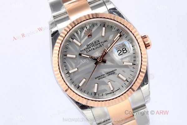 (EW) EW Factory Swiss 3235 Rolex Datejust 36 Gray Palm 2021 Watch 2-Tone Rose Gold Case (EW) EW Factory Swiss 3235 Rolex Datejust 36 Gray Palm 2021 Watch 2-Tone Rose Gold Case