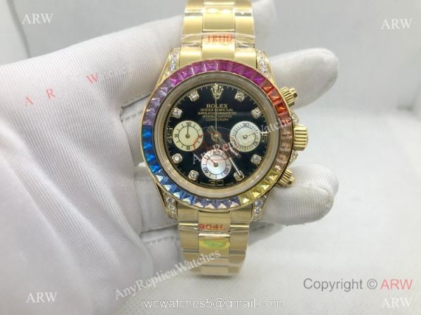 Yellow Gold Rolex Daytona Rainbow Replica Watch 40mm for Men Yellow Gold Rolex Daytona Rainbow Replica Watch 40mm for Men