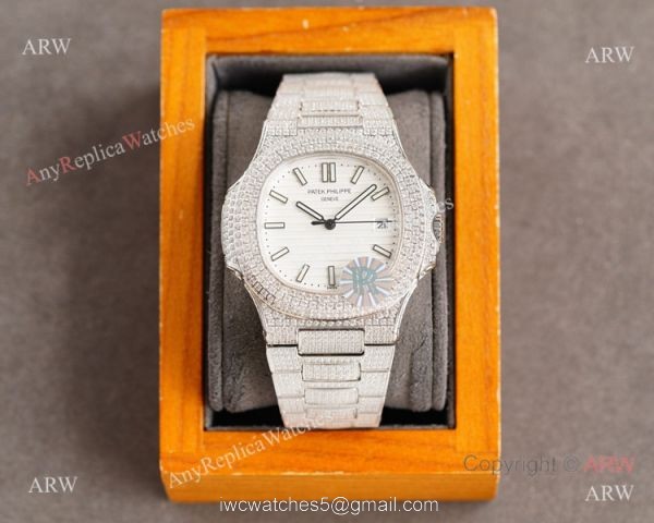 Swiss Grade Patek Philippe Nautilus Iced Out Siver Watch 9015 Ultra-thin Movement Swiss Grade Patek Philippe Nautilus Iced Out Siver Watch 9015 Ultra-thin Movement