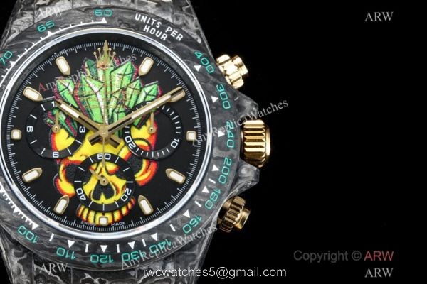 New! Swiss Replica Rolex Daytona TW 7750 Watch Carbon-Lime Motley Face New! Swiss Replica Rolex Daytona TW 7750 Watch Carbon-Lime Motley Face