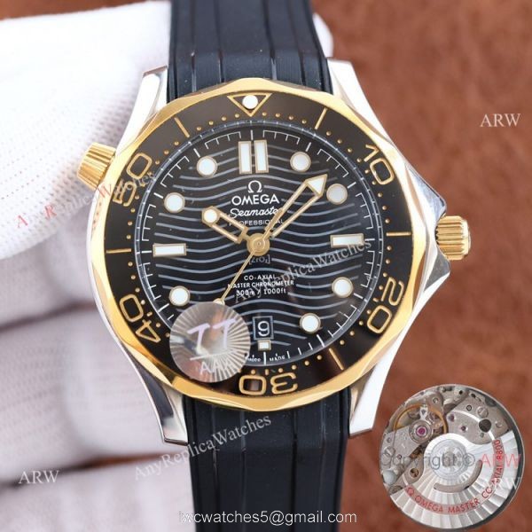 Swiss Quality Copy Omega Seamaster 300m Citizen Watch Two Tone Rose Gold Blue Rubber Strap Swiss Quality Copy Omega Seamaster 300m Citizen Watch Two Tone Rose Gold Blue Rubber Strap