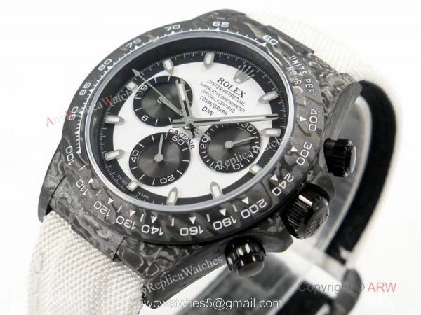 Super Clone Rolex Daytona Diw Carbon Swiss 4130 Noob Factory Panda Dial on White Nylon Strap Super Clone Rolex Daytona Diw Carbon Swiss 4130 Noob Factory Panda Dial on White Nylon Strap