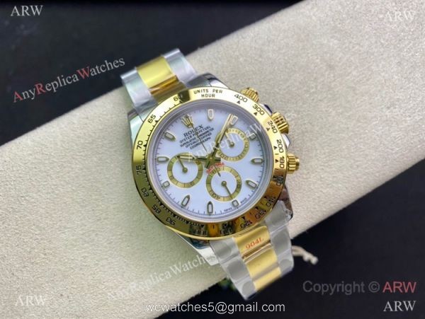 Swiss Replica Rolex Daytona 7750 Chrono Watch 40mm 904l Two Tone White Face Swiss Replica Rolex Daytona 7750 Chrono Watch 40mm 904l Two Tone White Face