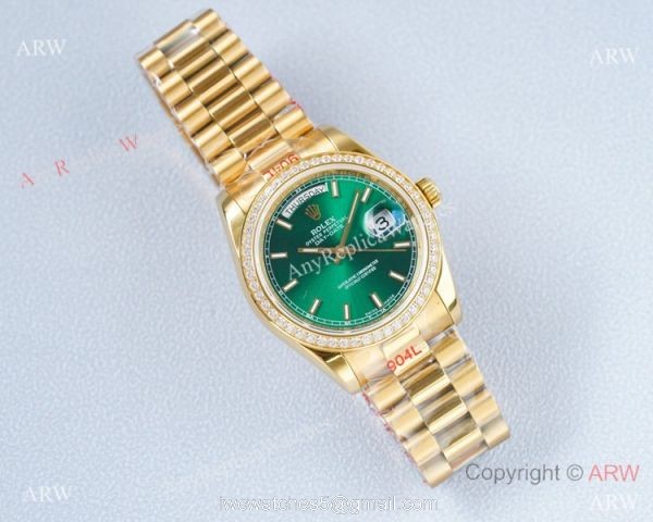 Swiss Replica Rolex Day-date President 36 Swiss 2836 Watch Olive Green Diamond Bezel Swiss Replica Rolex Day-date President 36 Swiss 2836 Watch Olive Green Diamond Bezel
