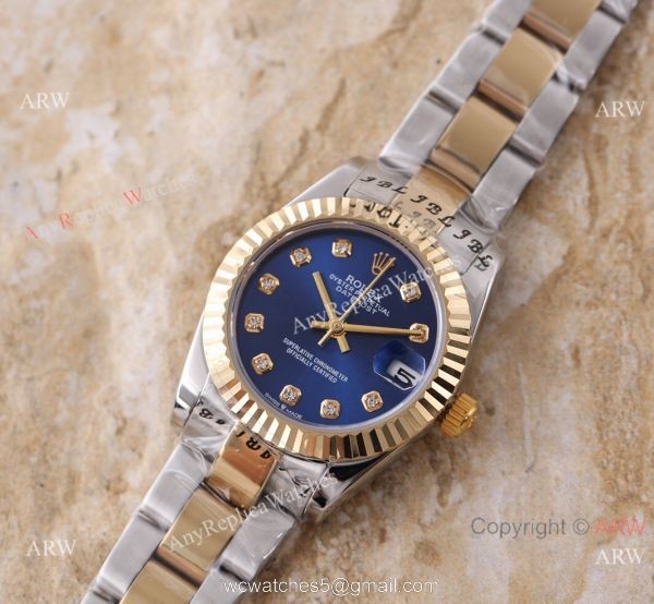 New Replica Rolex Diamond Datejust 2-Tone Blue Face Watch 31mm Ladies New Replica Rolex Diamond Datejust 2-Tone Blue Face Watch 31mm Ladies