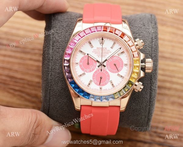 Fake Rolex Daytona Rainbow Watch Gold case White Dial Japan-quartz Fake Rolex Daytona Rainbow Watch Gold case White Dial Japan-quartz