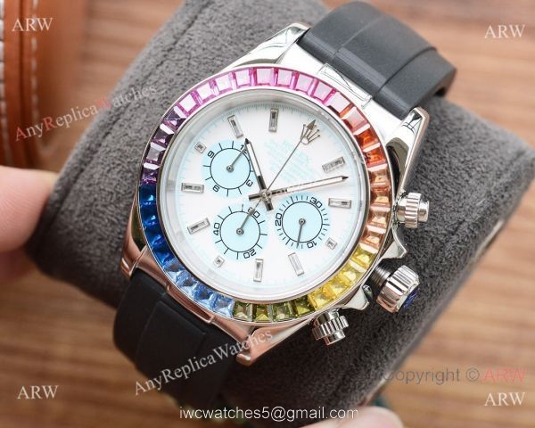 Fake Rolex Daytona Rainbow Watch Rubber Band White Dial Japan-quartz Fake Rolex Daytona Rainbow Watch Rubber Band White Dial Japan-quartz