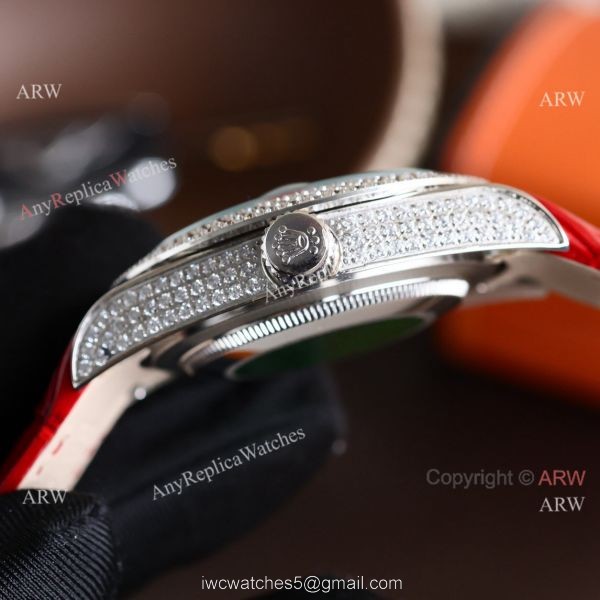 Rolex Submariner Diamond Bezel Red Face Leather Strap Citizen 8215 Watch Rolex Submariner Diamond Bezel Red Face Leather Strap Citizen 8215 Watch