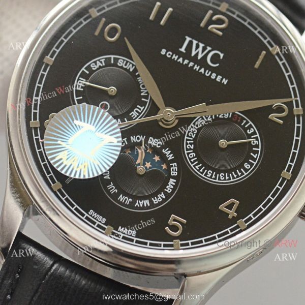 Top Replica IWC Portuguese Black Face 42 MM Men Moonphase Watch Top Replica IWC Portuguese Black Face 42 MM Men Moonphase Watch