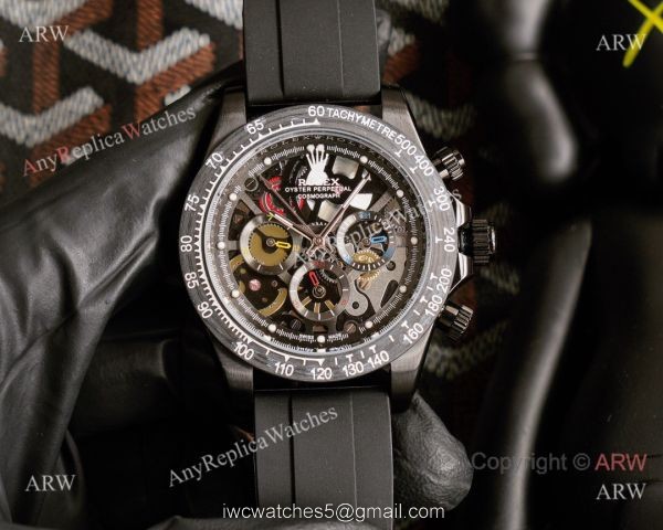 Knock-off Rolex Daytona 43MM Black Chronogarph Face Rubber Strap Watch Knock-off Rolex Daytona 43MM Black Chronogarph Face Rubber Strap Watch