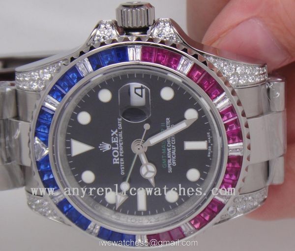 Rolex GMT Master II Watch Red / Blue Diamond Bezel Replica Rolex Rolex GMT Master II Watch Red / Blue Diamond Bezel Replica Rolex
