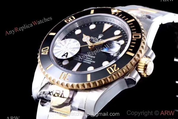 JF Factory 3135 Rolex Submariner 2 Tone Black Ceramic Watch 40mm JF Factory 3135 Rolex Submariner 2 Tone Black Ceramic Watch 40mm