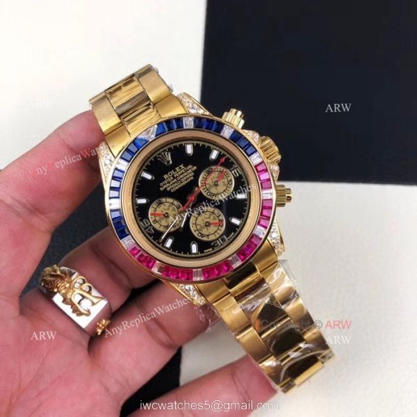 New Style Replica Rolex Daytona Rainbow Watch All Gold Diamond Bezel New Style Replica Rolex Daytona Rainbow Watch All Gold Diamond Bezel