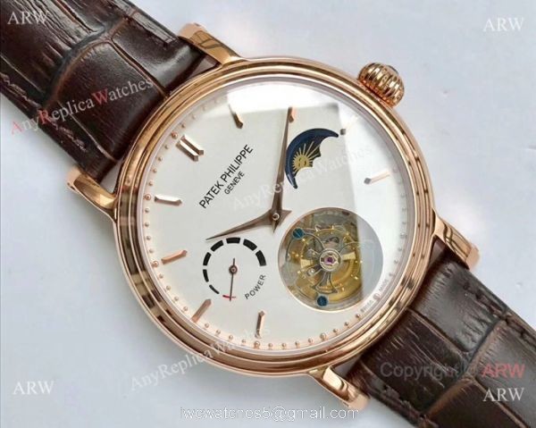 Swiss Grade Patek Philippe Power Reserve Watches Rose Gold Brown leather Strap Swiss Grade Patek Philippe Power Reserve Watches Rose Gold Brown leather Strap