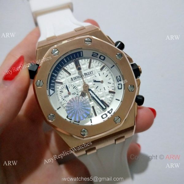 New CopyRoyal Oak Offshore Diver Chronograph 42mm Watch Rose Gold White Dial New CopyRoyal Oak Offshore Diver Chronograph 42mm Watch Rose Gold White Dial