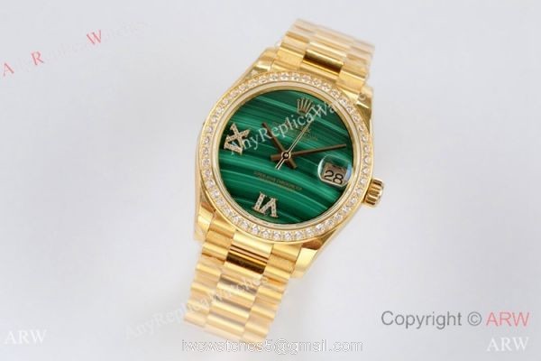 EW Factory Rolex Oyster Perpetual Datejust 31mm Watch Malachite Face Diamond Bezel EW Factory Rolex Oyster Perpetual Datejust 31mm Watch Malachite Face Diamond Bezel