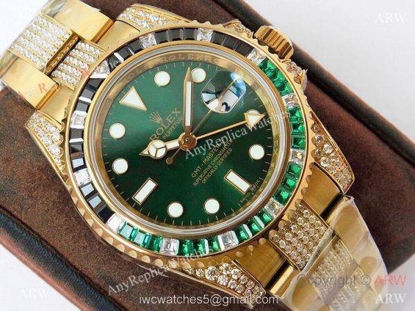 (ROF) Swiss Copy Rolex GMT-Master II Custom Luxury Watch Bright Green Dial Center Diamond Band (ROF) Swiss Copy Rolex GMT-Master II Custom Luxury Watch Bright Green Dial Center Diamond Band
