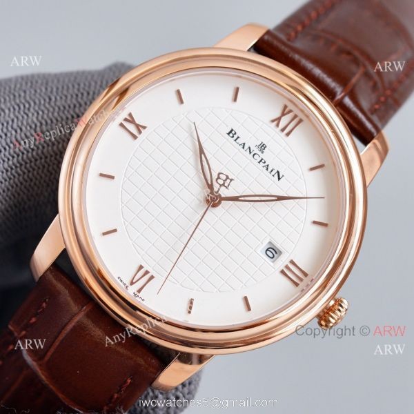 Copy Blancpain Villeret Rose Gold Case Watch With Roman Markers Brown Leather Strap Copy Blancpain Villeret Rose Gold Case Watch With Roman Markers Brown Leather Strap
