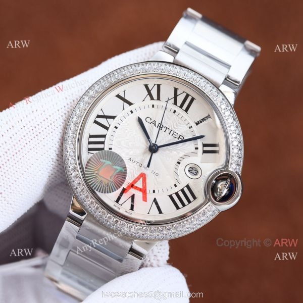 Copy Balloon Blue Cartier Diamond Bezel Silver Face 42mm Automatic Watch Copy Balloon Blue Cartier Diamond Bezel Silver Face 42mm Automatic Watch