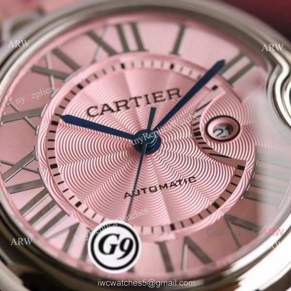 Copy Balloon Blue Cartier Wave Pink Dial V6 Watch with Pink Leather Strap Copy Balloon Blue Cartier Wave Pink Dial V6 Watch with Pink Leather Strap