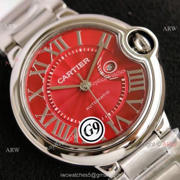 Copy Balloon Blue Cartier Polished SS Case Stainless Steel Strap Red Dial Watch Copy Balloon Blue Cartier Polished SS Case Stainless Steel Strap Red Dial Watch