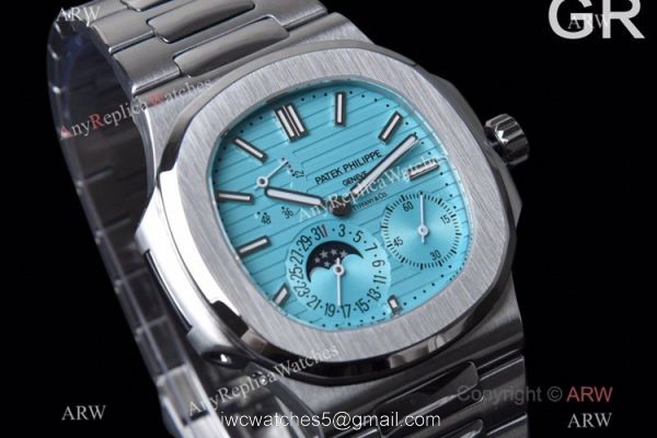 GR Factory Super Clone Patek Philippe Nautilus Moonphase 5712 Watch New Baby Blue Dial GR Factory Super Clone Patek Philippe Nautilus Moonphase 5712 Watch New Baby Blue Dial