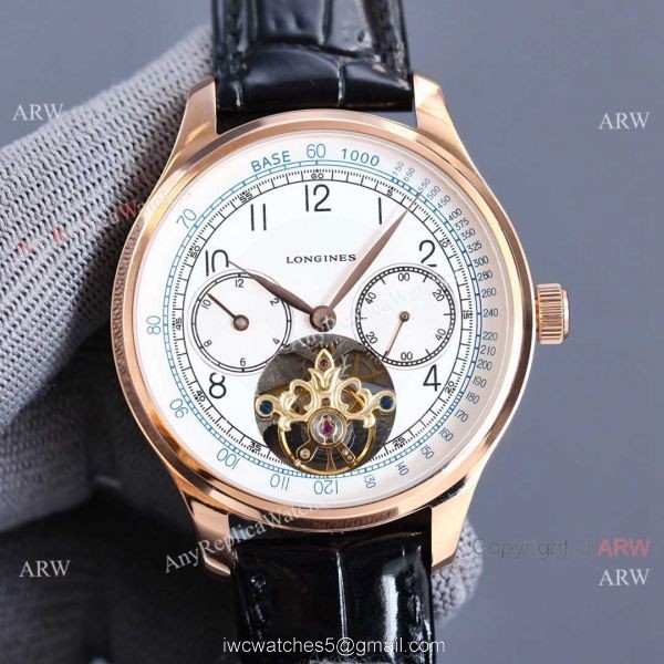 Copy Longines Master Tourbillon Rose Gold Case Black Face Leather 42MM Watch Copy Longines Master Tourbillon Rose Gold Case Black Face Leather 42MM Watch