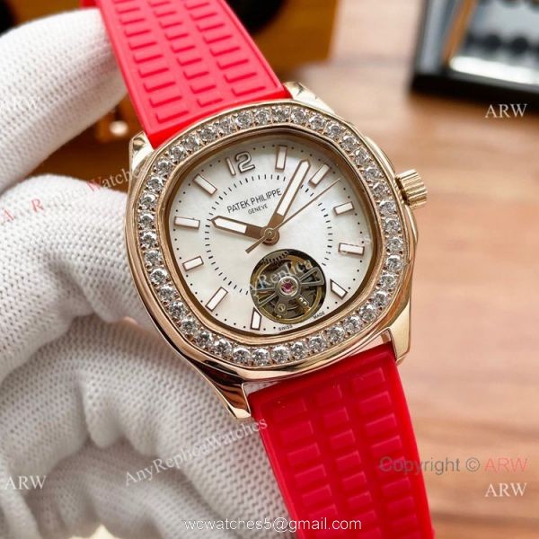 Clone Patek Philippe Lady Tourbillon Diamond Bezel Purple Rubber Strap 35mm Clone Patek Philippe Lady Tourbillon Diamond Bezel Purple Rubber Strap 35mm