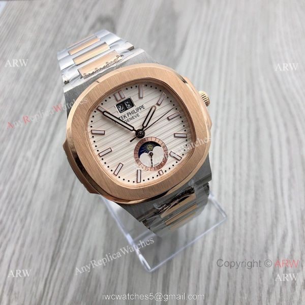 Patek Philippe Annual calendar Nautilus 8215 Two Tone Rose Gold Brown Dial Copy Watches Patek Philippe Annual calendar Nautilus 8215 Two Tone Rose Gold Brown Dial Copy Watches