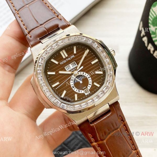 Clone Patek Philippe Annual Calendar Nautilus Watch Gray Dial Diamond Bezel Clone Patek Philippe Annual Calendar Nautilus Watch Gray Dial Diamond Bezel