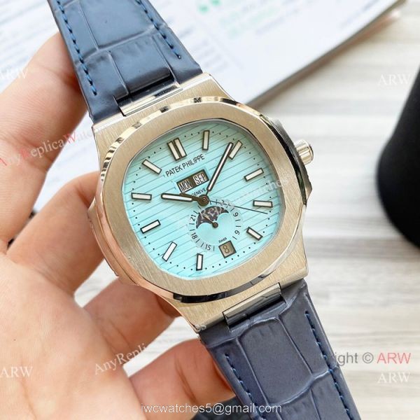 New Clone Patek Philippe Nautilus Annual Calendar watch Baby-Blue Face Rose Gold 42mm New Clone Patek Philippe Nautilus Annual Calendar watch Baby-Blue Face Rose Gold 42mm
