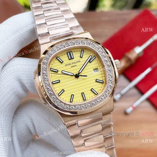 New Patek Philippe Nautilus Lemon Dial Diamond bezel Watches Automatic New Patek Philippe Nautilus Lemon Dial Diamond bezel Watches Automatic