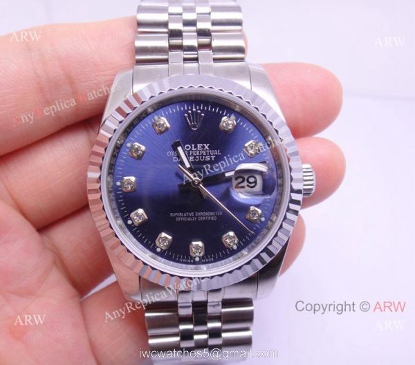 Rolex Datejust Silver Steel Blue Face Diamond Hour Markers Mens Watch Rolex Datejust Silver Steel Blue Face Diamond Hour Markers Mens Watch