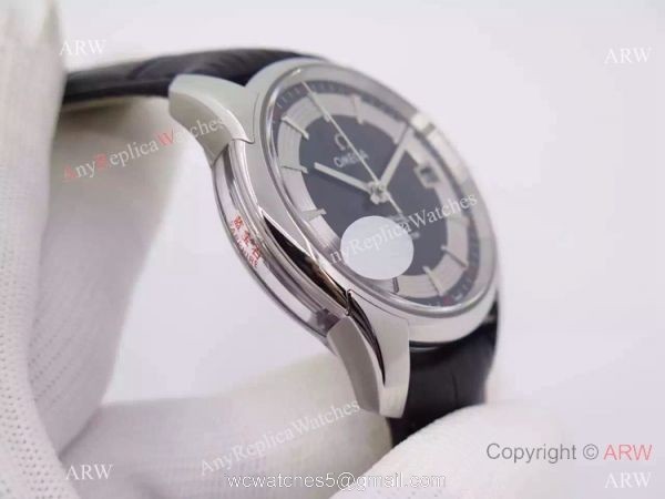 Swiss Omega De Ville Fake SS Black Leather Watch 8500 Movement Swiss Omega De Ville Fake SS Black Leather Watch 8500 Movement