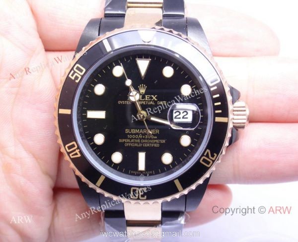 Solid Black Rolex Submariner 2 Tone Rose Gold Bracelet Men Watch Solid Black Rolex Submariner 2 Tone Rose Gold Bracelet Men Watch