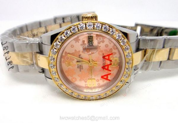 Replica ROLEX Datejust 2-Tone Pink Flower Diamond Ladies Watch Replica ROLEX Datejust 2-Tone Pink Flower Diamond Ladies Watch