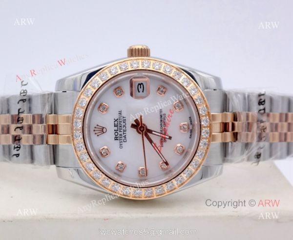 Copy Rolex Datejust Diamond Dial 2-Tone Rose Gold Jubilee White MOP Watch for Woman 31mm Copy Rolex Datejust Diamond Dial 2-Tone Rose Gold Jubilee White MOP Watch for Woman 31mm