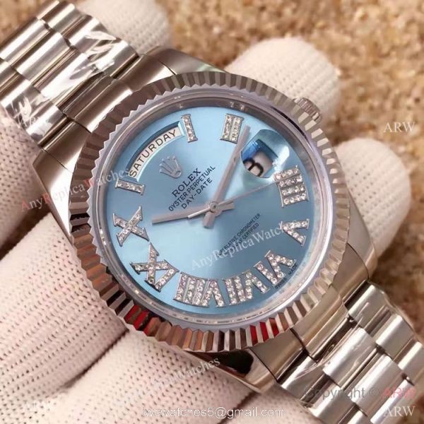 High Quality Rolex Day Date Ice Blue Replica 40MM Watch MingZhu Movement High Quality Rolex Day Date Ice Blue Replica 40MM Watch MingZhu Movement