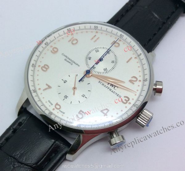 IWC Schaffhausen SS White Face Rose Gold Number Black Leather Replica Watch IWC Schaffhausen SS White Face Rose Gold Number Black Leather Replica Watch