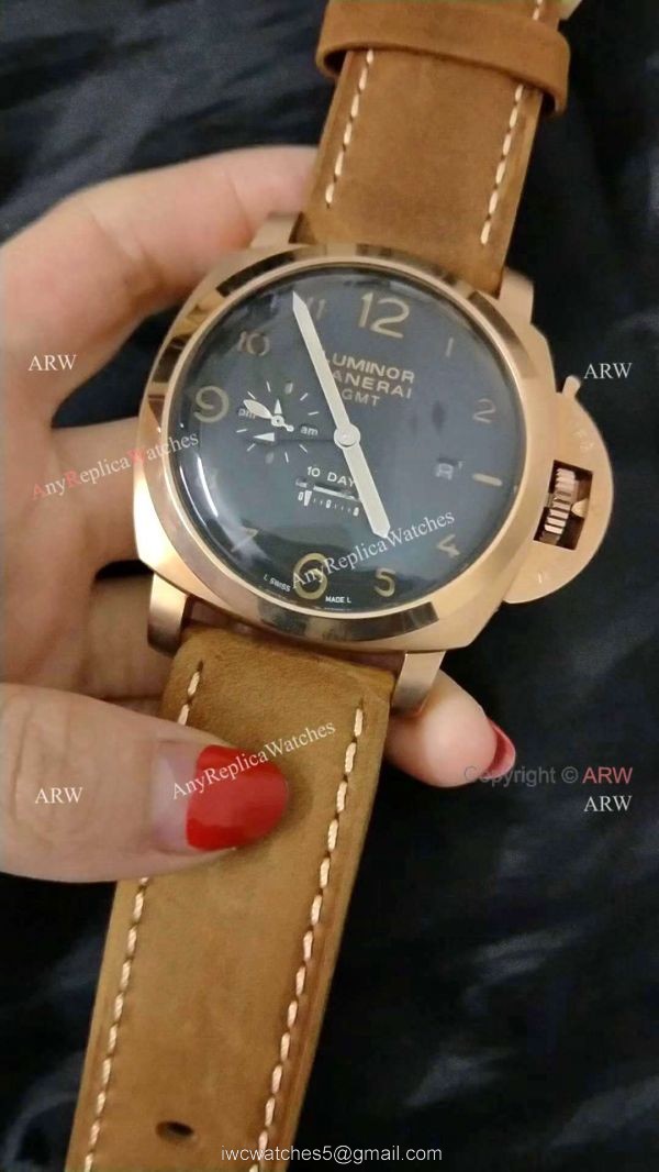 PANERAI LUMINOR 10 DAYS GMT REPLICA WATCH ROSE GOLD BLACK DIAL PANERAI LUMINOR 10 DAYS GMT REPLICA WATCH ROSE GOLD BLACK DIAL