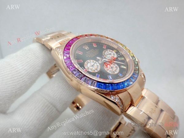 Newest Rolex Daytona Rainbow 40mm watch Rose Gold Automatic Movement Newest Rolex Daytona Rainbow 40mm watch Rose Gold Automatic Movement