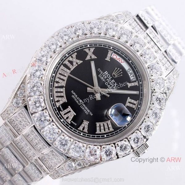 Day Date Rolex Diamond Bezel Replica Watch Stainless Steel Black Dial 43mm Day Date Rolex Diamond Bezel Replica Watch Stainless Steel Black Dial 43mm