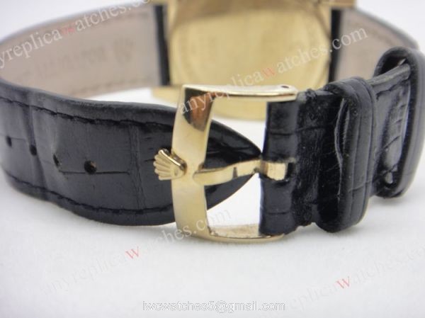 Top Quality Rolex Cellini Watch Gold Face Black Leather Top Quality Rolex Cellini Watch Gold Face Black Leather