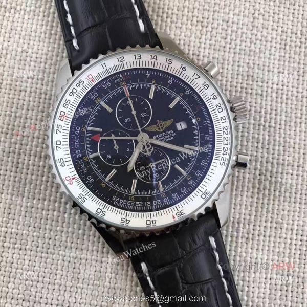 Breitling Navitimer World GMT 46mm Black / Black Leather Stainless Steel Watch Breitling Navitimer World GMT 46mm Black / Black Leather Stainless Steel Watch