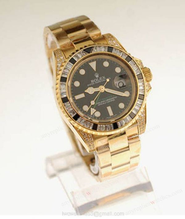 Yellow Gold Rolex GMT Master 2 Rainbow Bezel Watch Black Sapphire Crystal 40mm Yellow Gold Rolex GMT Master 2 Rainbow Bezel Watch Black Sapphire Crystal 40mm