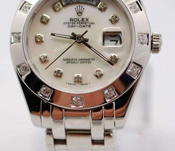 Rolex Day-Date Pearlmaster Stainless Steel White Face Diamond Copy Men Watch Rolex Day-Date Pearlmaster Stainless Steel White Face Diamond Copy Men Watch