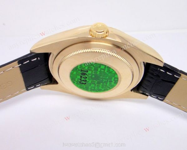 Rolex Day-Date Watch and Black Face Gold Beael Black Leather Strap Rolex Day-Date Watch and Black Face Gold Beael Black Leather Strap